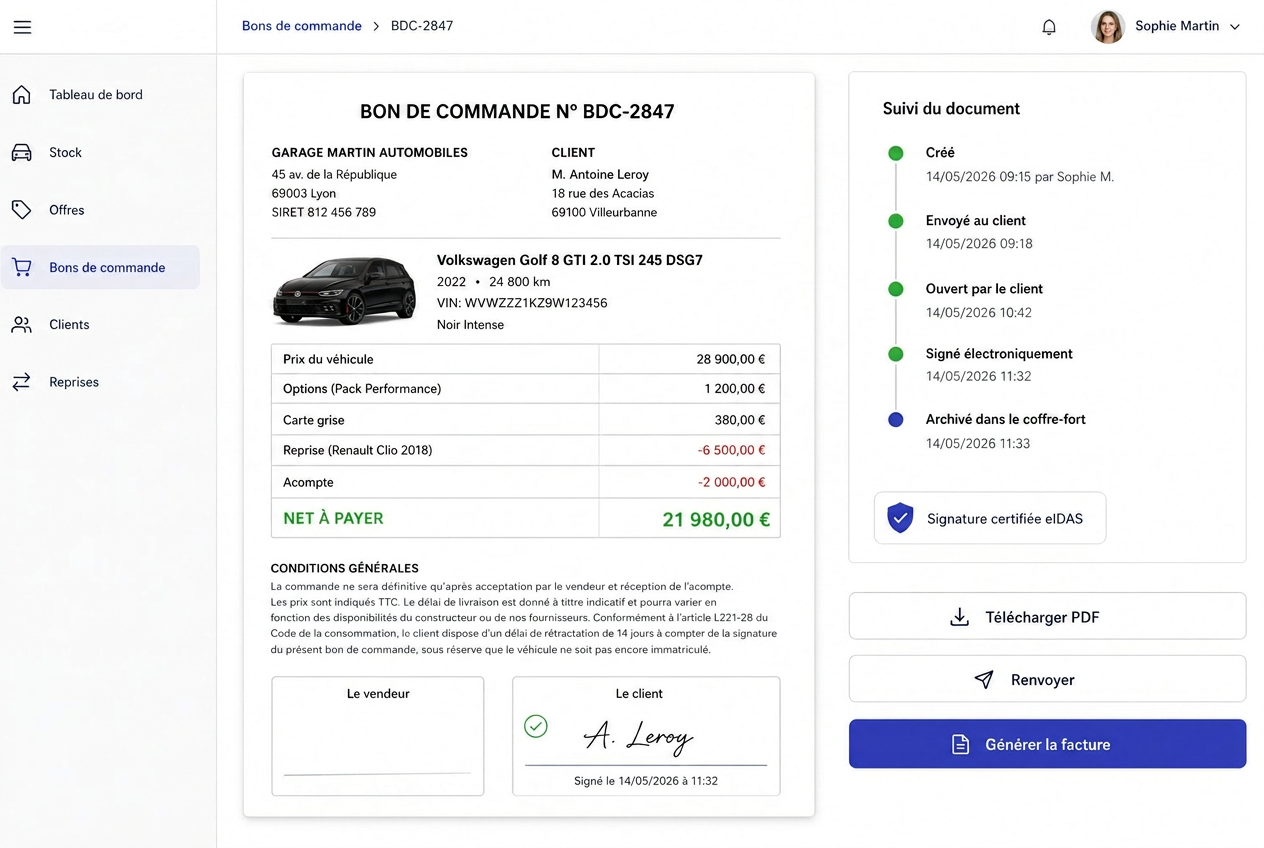 Signature électronique d'un bon de commande à distance