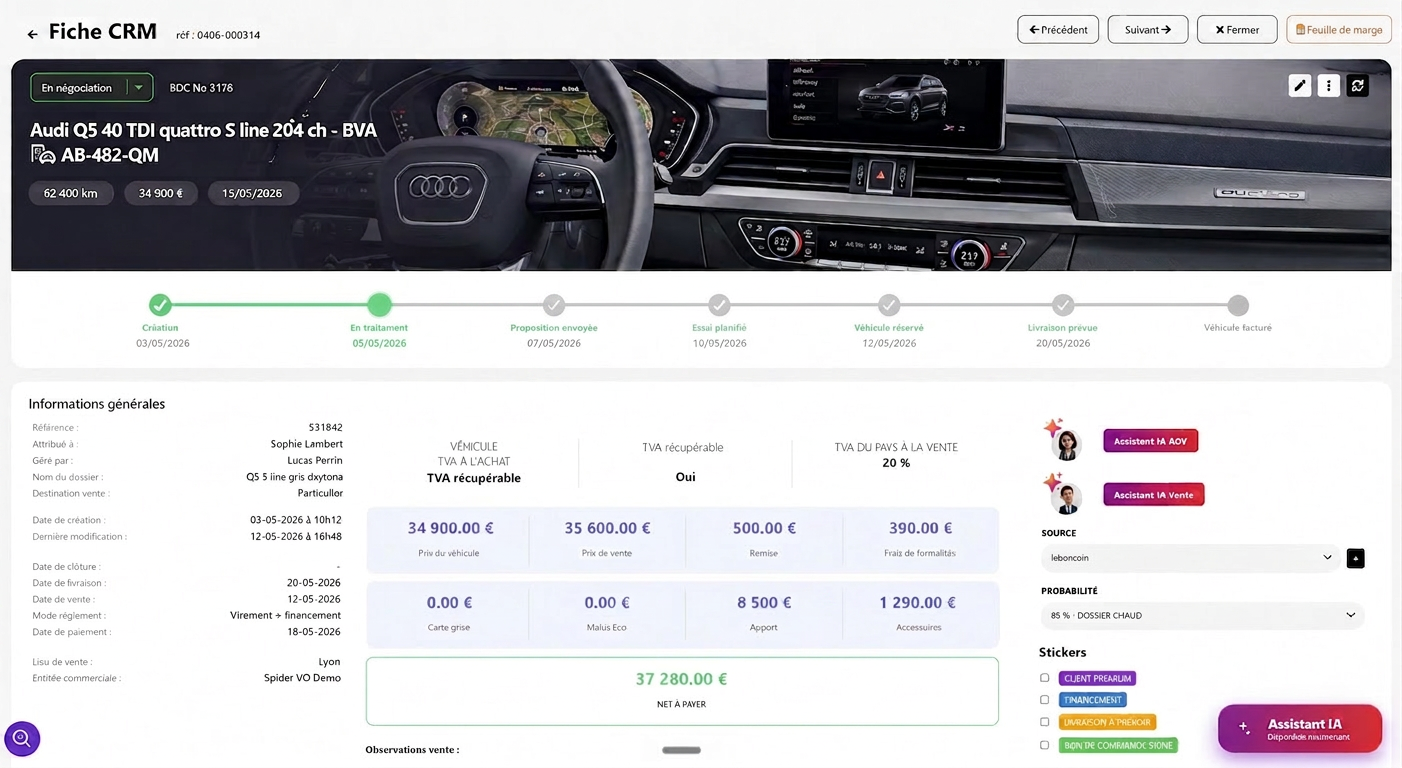 Fiche client et leads VO dans Spider VO