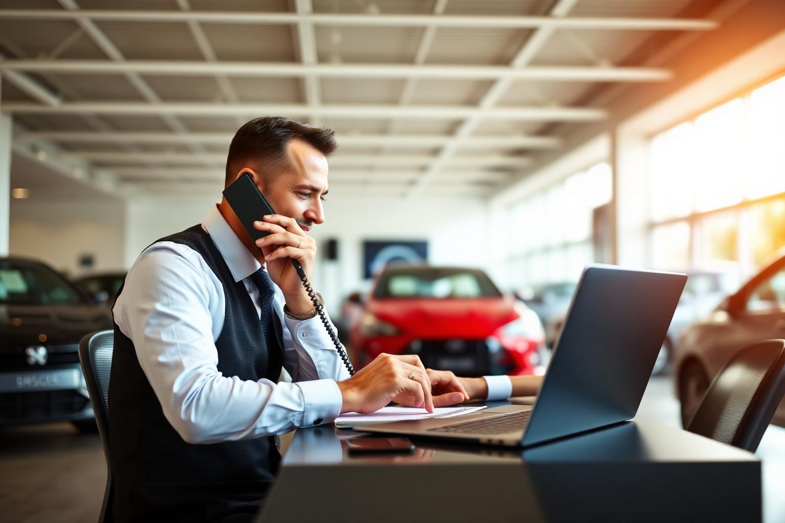 Vendeur agence automobile orchestrant relances SMS et rendez-vous